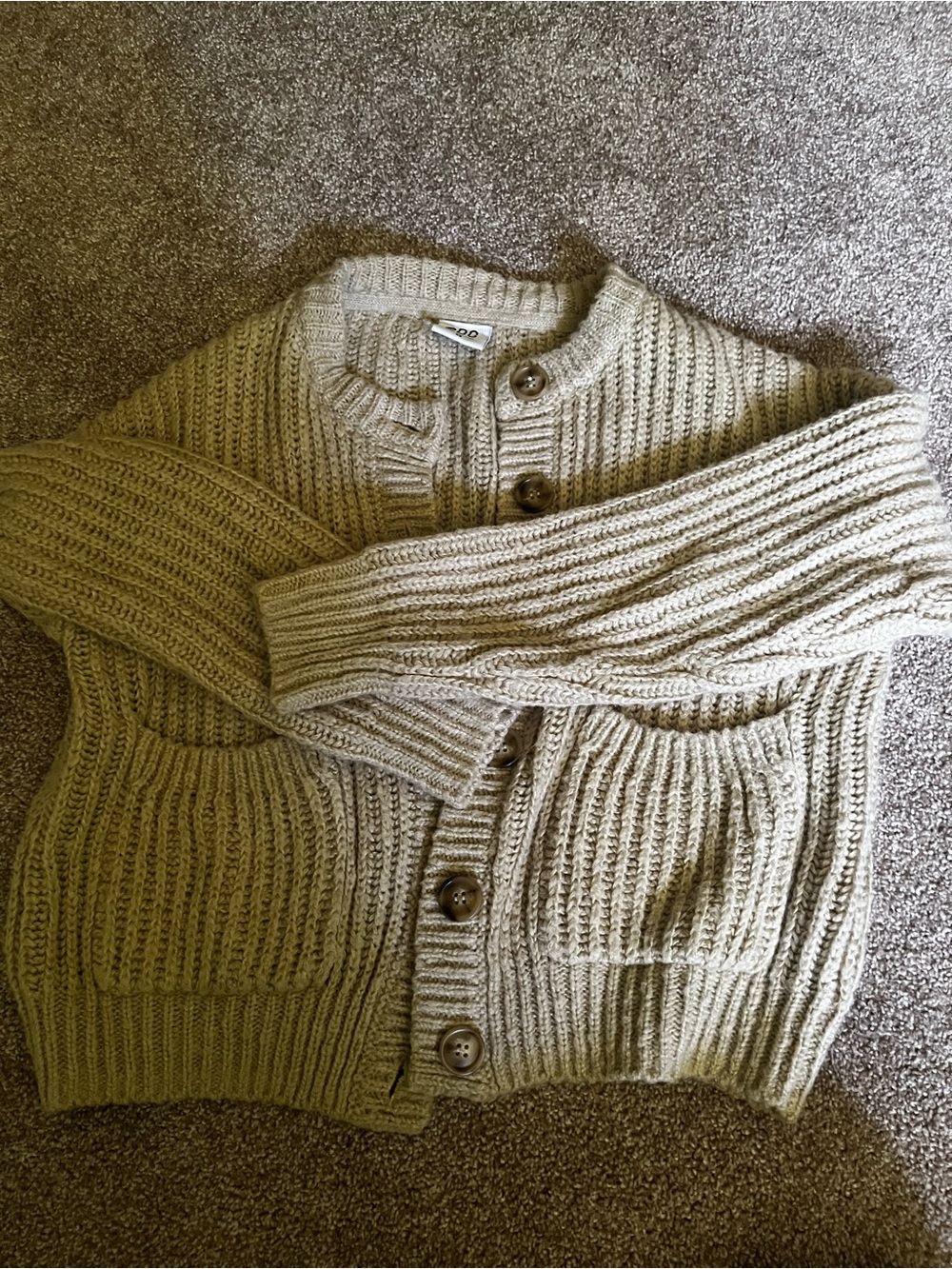 BDG Chunky Ribbed Button-Up Cardigan in Beige